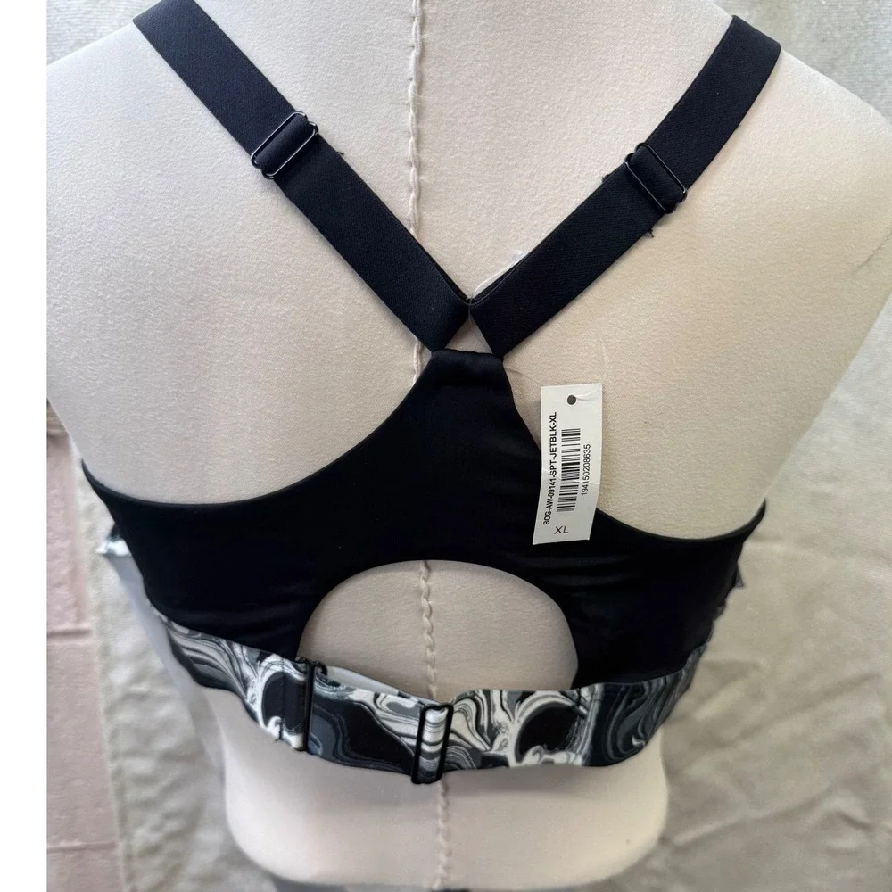 Adore Me Jet Black Marble Print Strappy Wrap Sports Bra XL edgy‎ yoga gym wear